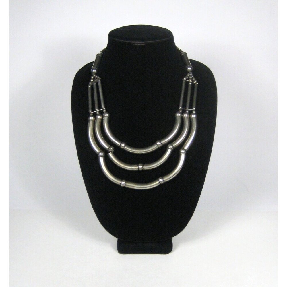 Necklace 24in Jewelry Vintage Silvertone Beaded Statement Multi Strand Statement